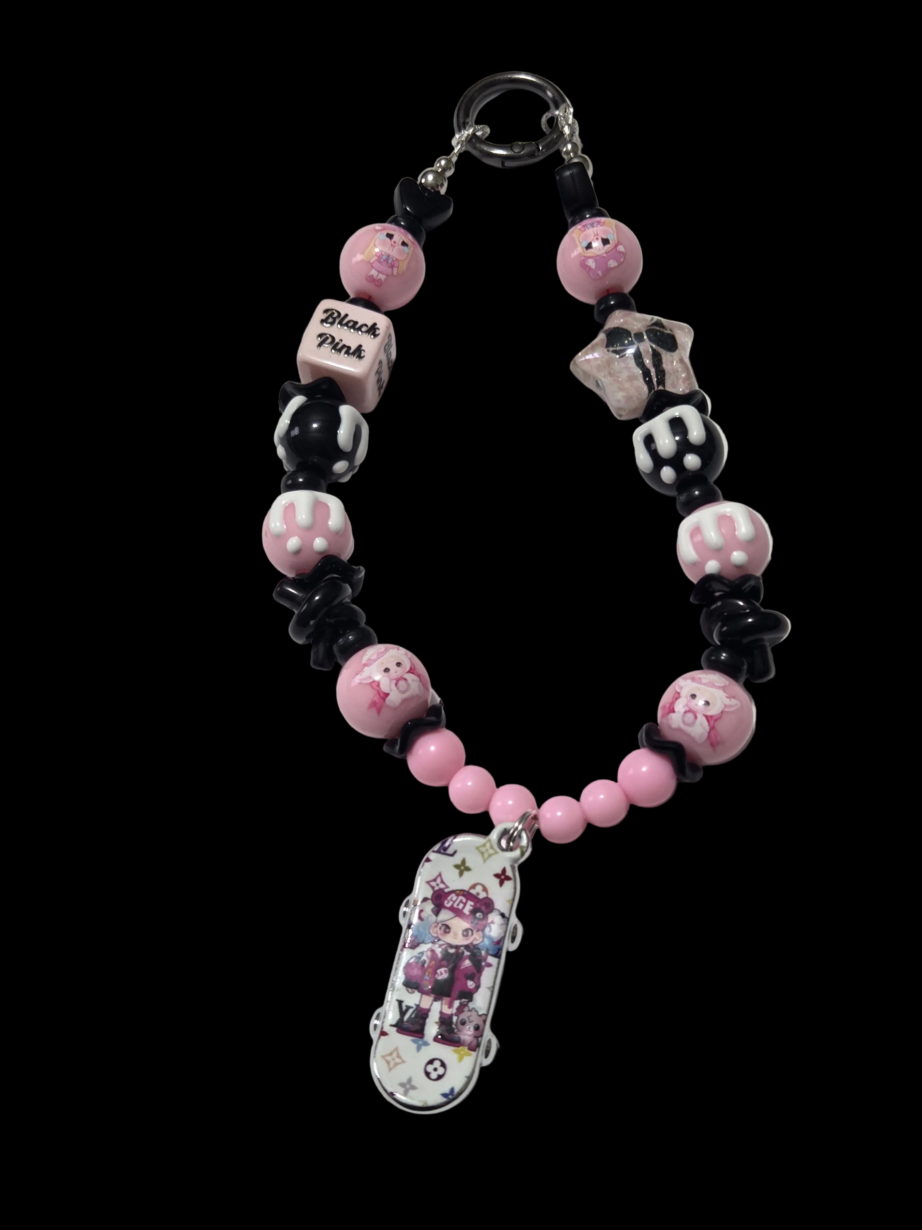 Black pink Beaded Keychains
