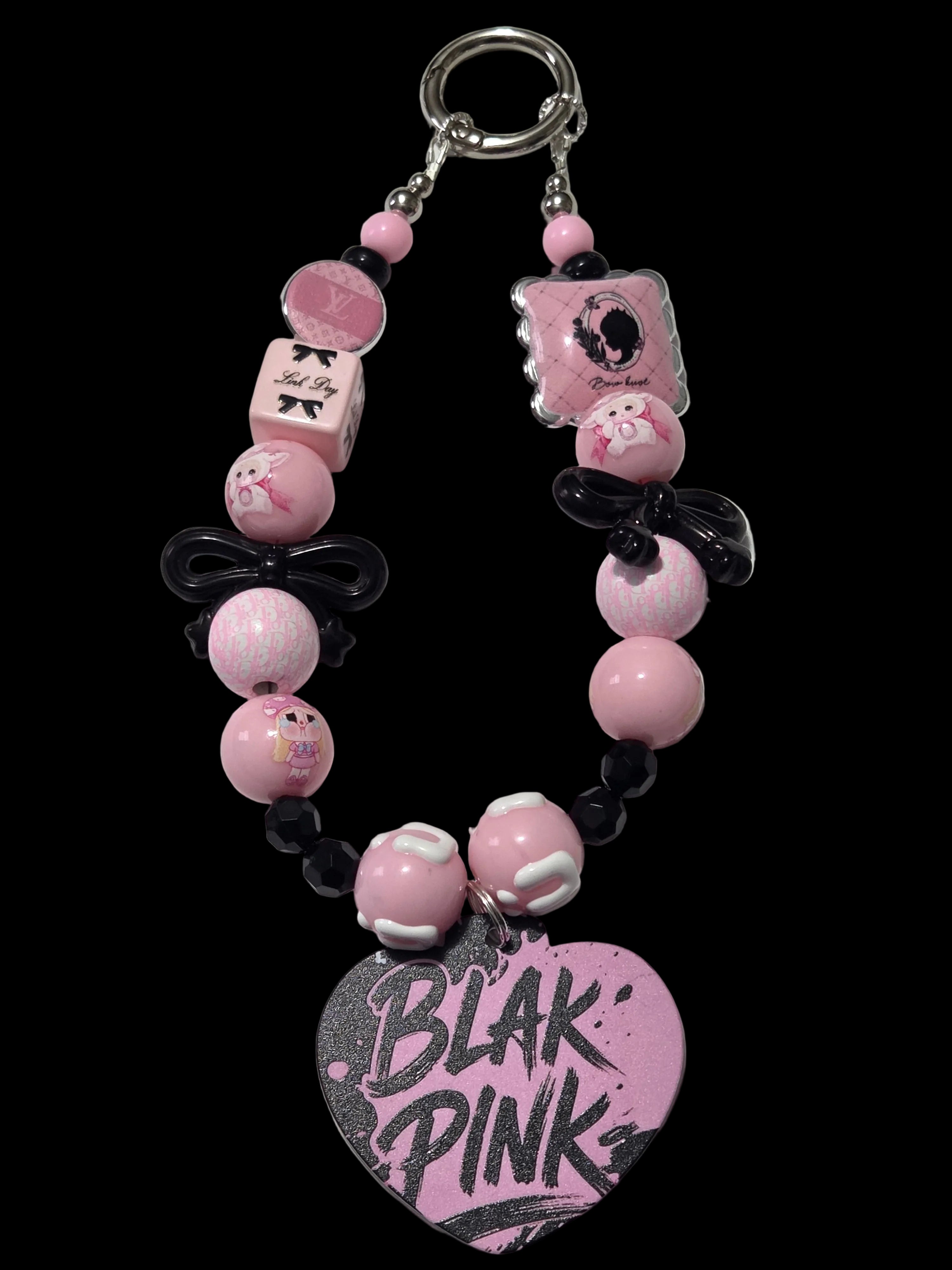 Black pink Beaded Keychains