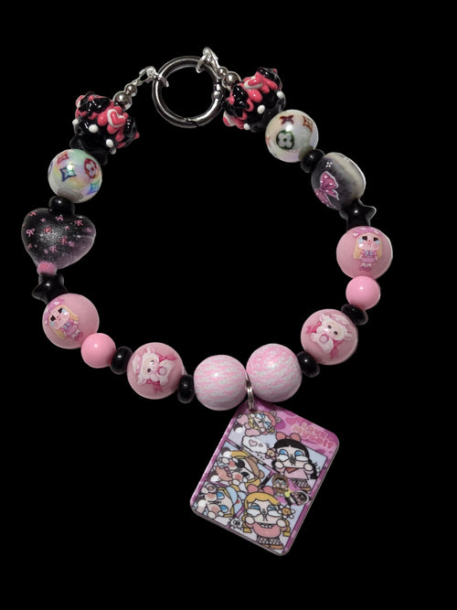 Black pink Beaded Keychains