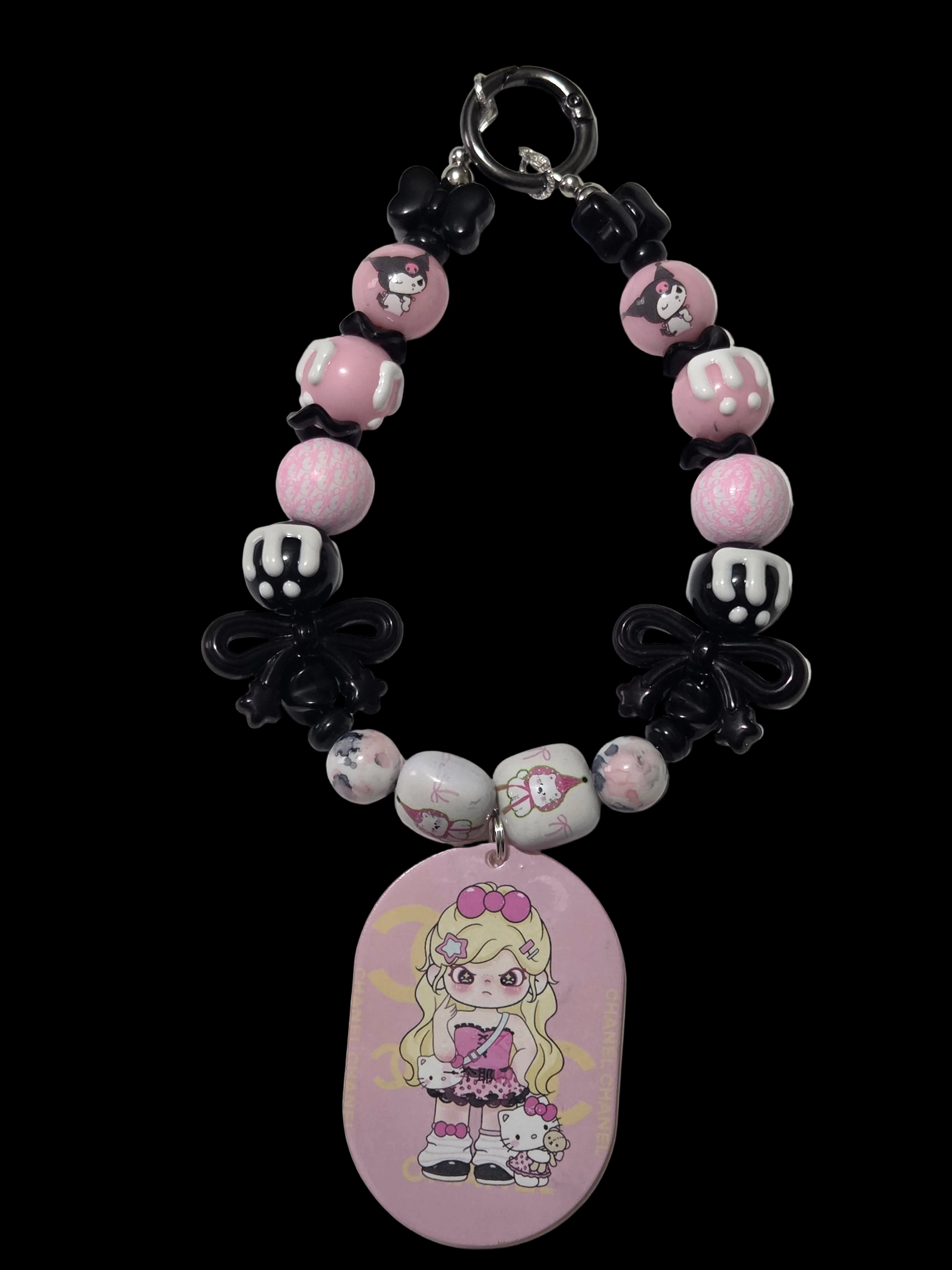 Black pink Beaded Keychains