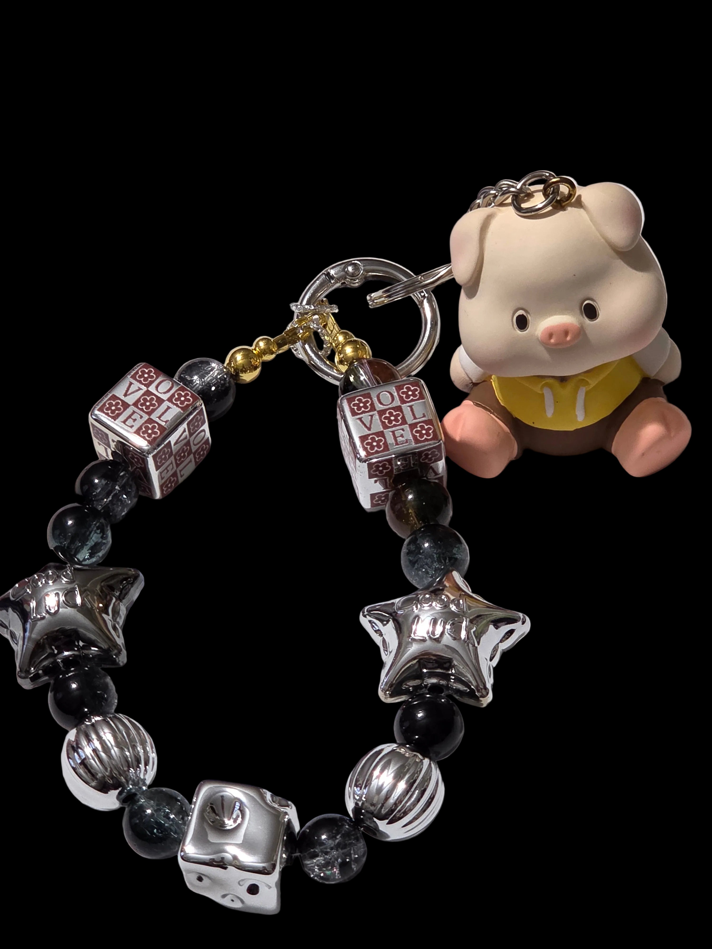 Black white and silver 3d figures Keychains