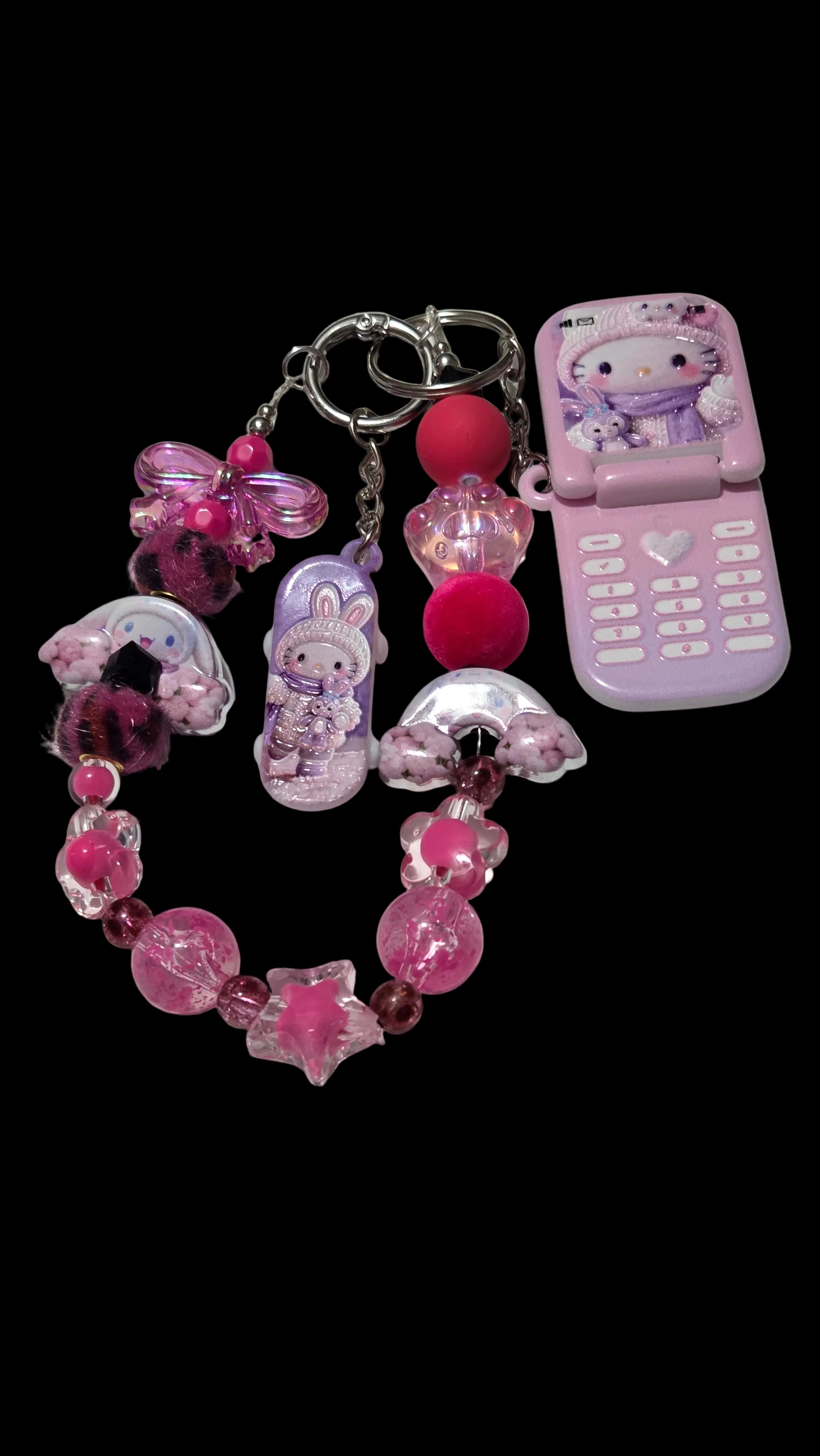 Black pink Beaded Keychains